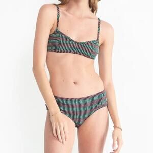 Rachel Comey Revival Top Ragaz Shorts Bottoms Bikini Green Stretchy Stripe Med